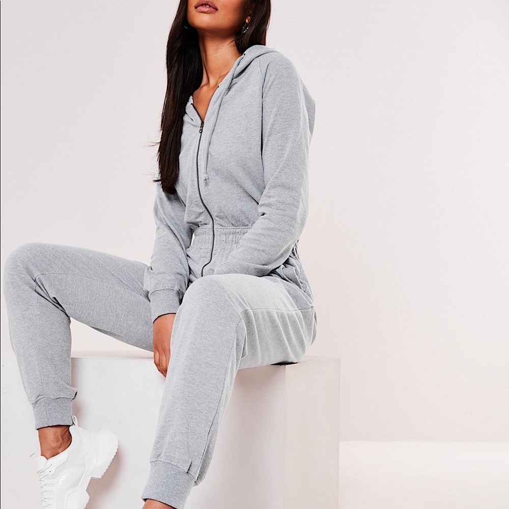 Missguided grey zip hooded jumpsuit
